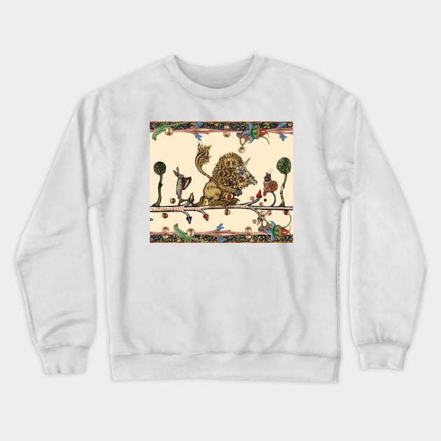 WEIRD MEDIEVAL BESTIARY MAKING MUSIC Violinist Lion,Hare,Snail Cat Crewneck Sweatshirt by BulganLumini